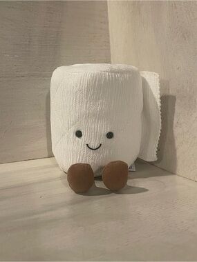 Jellycat White Plush Toilet Paper Roll with BrownFeet